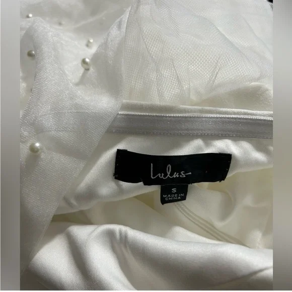 Lulu’s Elegant White Midi Dress with Pearl Shoulder Detail - Picture 5 of 8